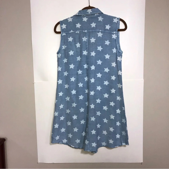 Sim&Sam Shirt  Dress S Chambray Blue White Stars Button Front Cowgirl - Picture 7 of 10